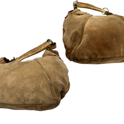 Borsa Saint Laurent modello Mombasa in pelle scamosciata color cammello, di lusso, originale, buone condizioni