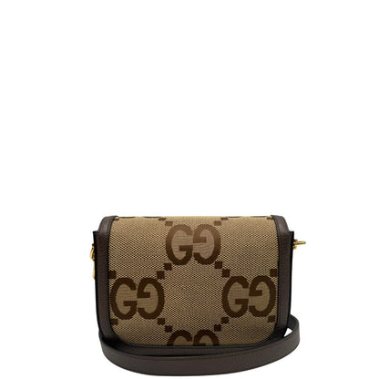 Borsa Gucci in tessuto beige con il monogramma in versione “Jumbo” e finiture in pelle marroni, munita di doppie tracolle, una in pelle amovibile e regolabile e una in tessuto Web verde e rosso amovibile e regolabile, di lusso, originale, eccellenti condizioni, usata