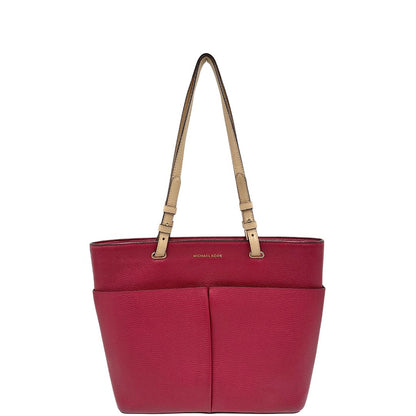 Borsa MK in pelle color magenta con hardware dorato, munita di doppi manici, da portare a spalla, di lusso, originale, ottime condizioni, usata