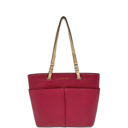Borsa MK in pelle color magenta con hardware dorato, munita di doppi manici, da portare a spalla, di lusso, originale, ottime condizioni, usata