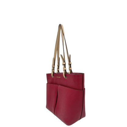 Borsa MK in pelle color magenta con hardware dorato, munita di doppi manici, da portare a spalla, di lusso, originale, ottime condizioni, usata