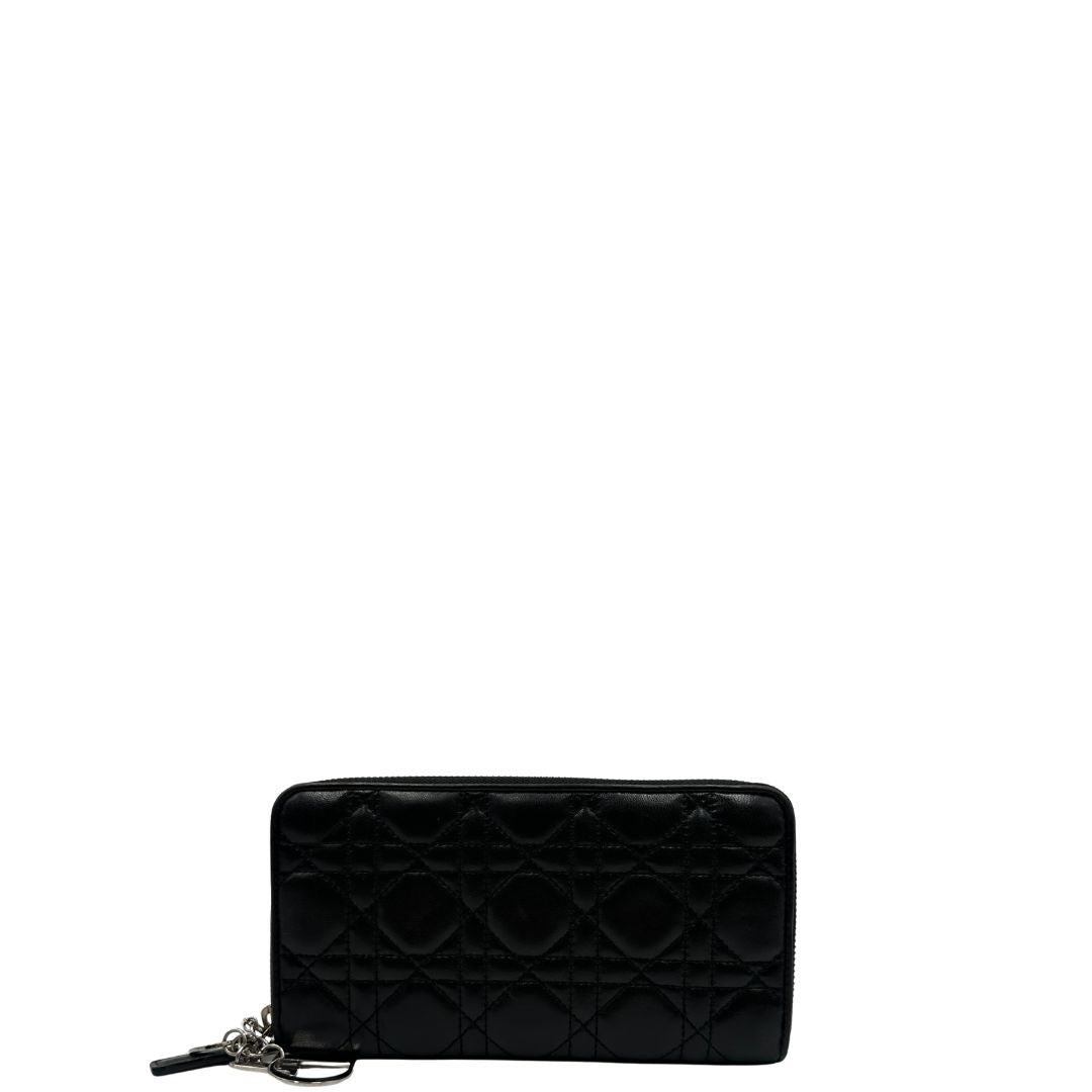 Portafoglio Dior in pelle nera trama Cannage, di lusso, originale, ottime condizioni