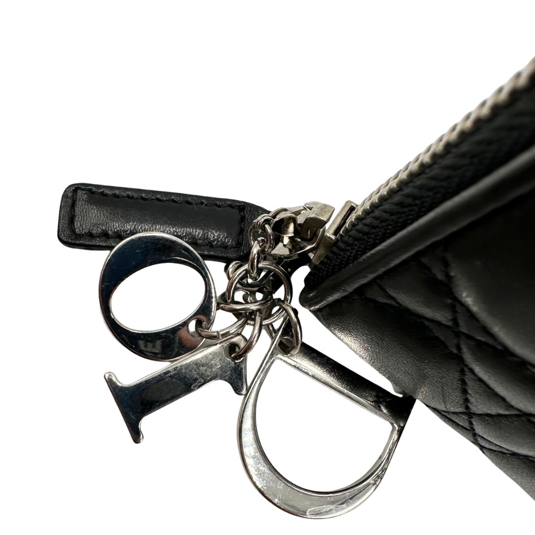 Portafoglio Dior in pelle nera trama Cannage, di lusso, originale, ottime condizioni