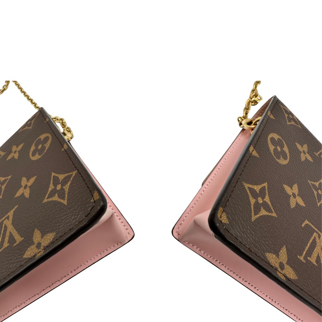  Borsa LV in canvas monogrammato marrone e hardware dorato con finiture in pelle rosa, di lusso, originale, ottime condizioni, usata