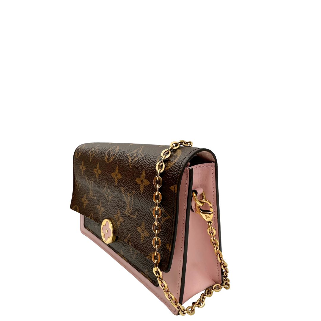 lato  Borsa LV in canvas monogrammato marrone e hardware dorato con finiture in pelle rosa, di lusso, originale, ottime condizioni, usata 