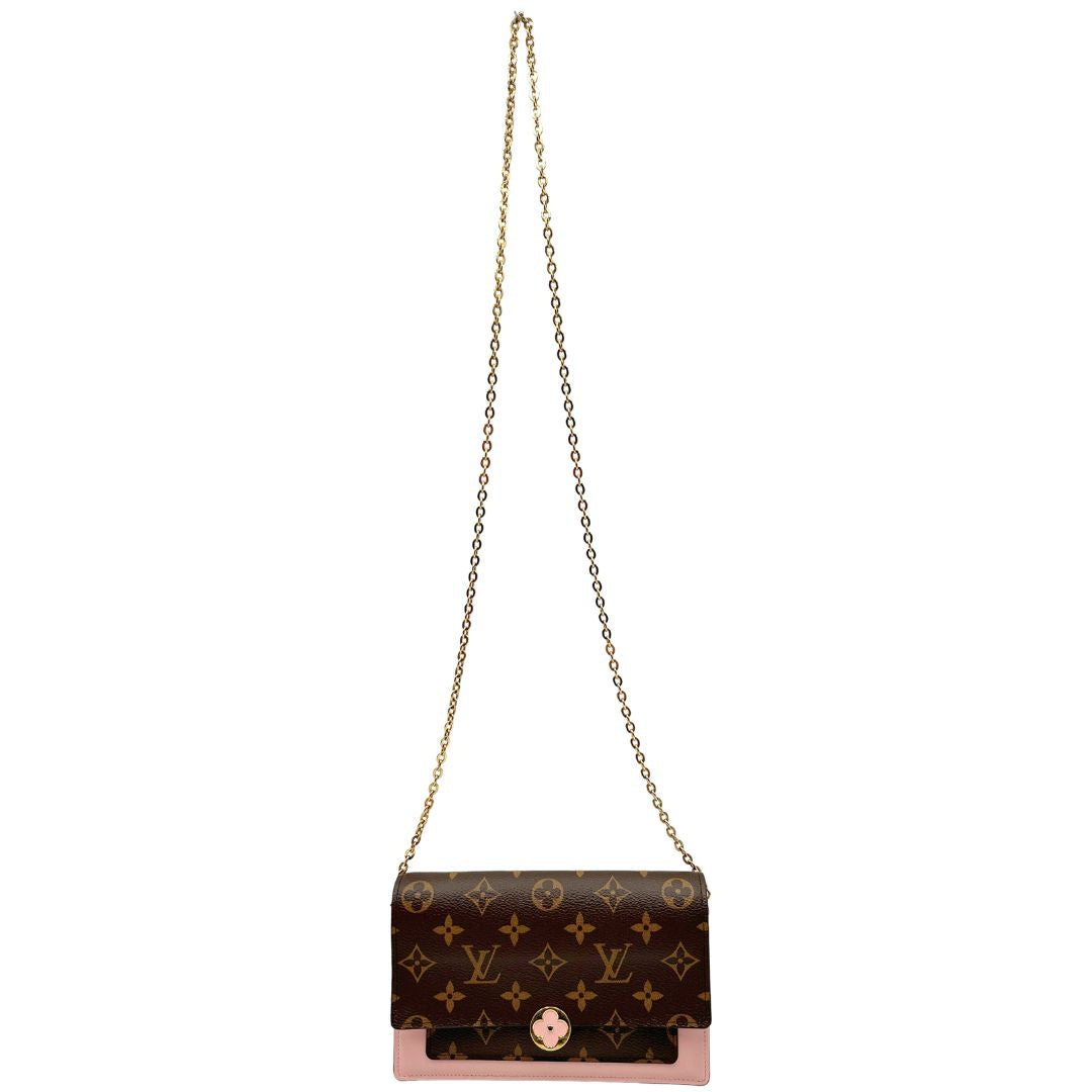 front  Borsa LV in canvas monogrammato marrone e hardware dorato con finiture in pelle rosa, di lusso, originale, ottime condizioni, usata