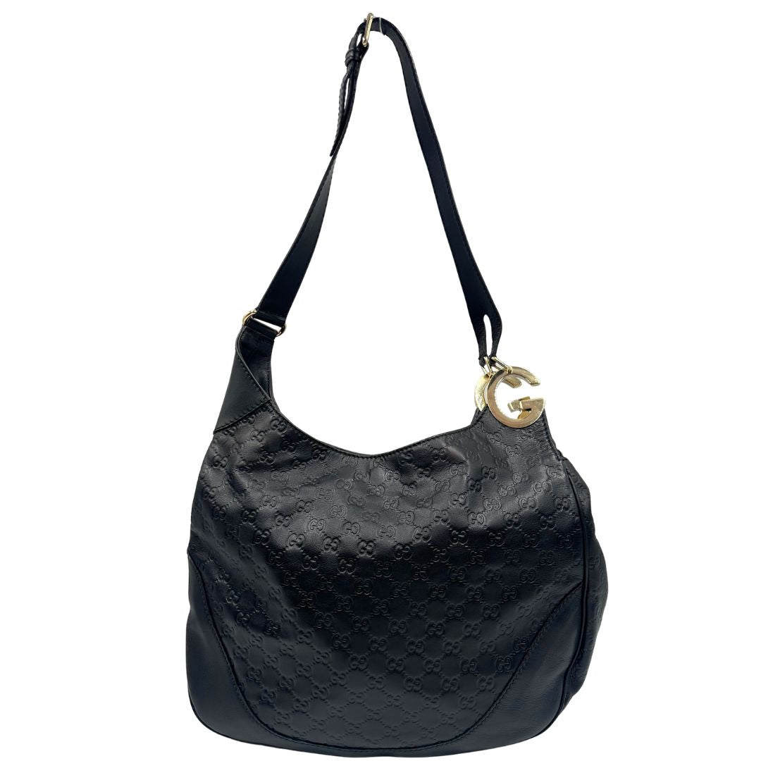  Borsa Gucci in pelle nera trama Guccissima, indossabile a spalla o a tracolla, di lusso, originale, ottime condizioni, usata