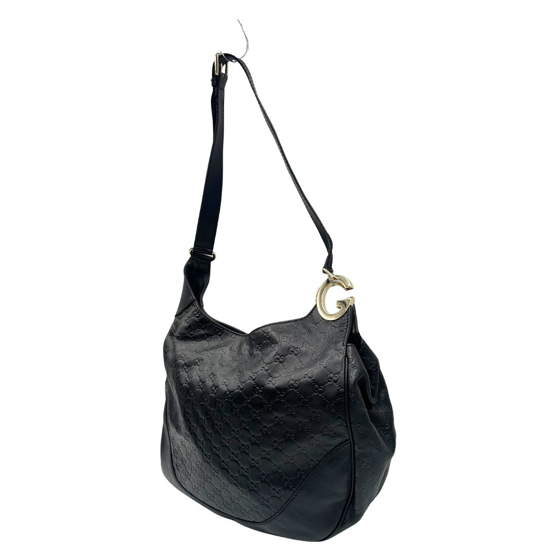  Borsa Gucci in pelle nera trama Guccissima, indossabile a spalla o a tracolla, di lusso, originale, ottime condizioni, usata