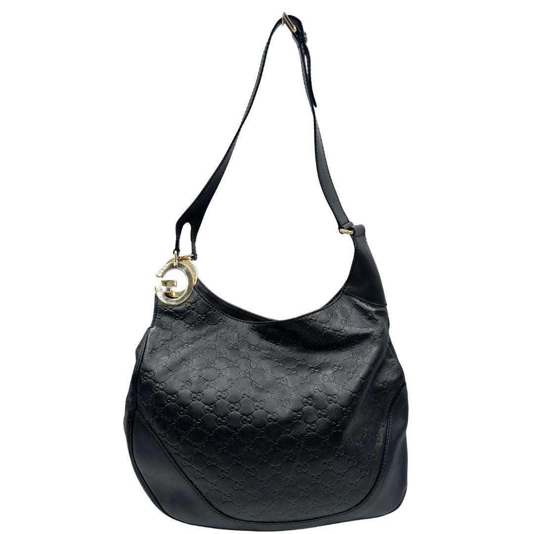  Borsa Gucci in pelle nera trama Guccissima, indossabile a spalla o a tracolla, di lusso, originale, ottime condizioni, usata