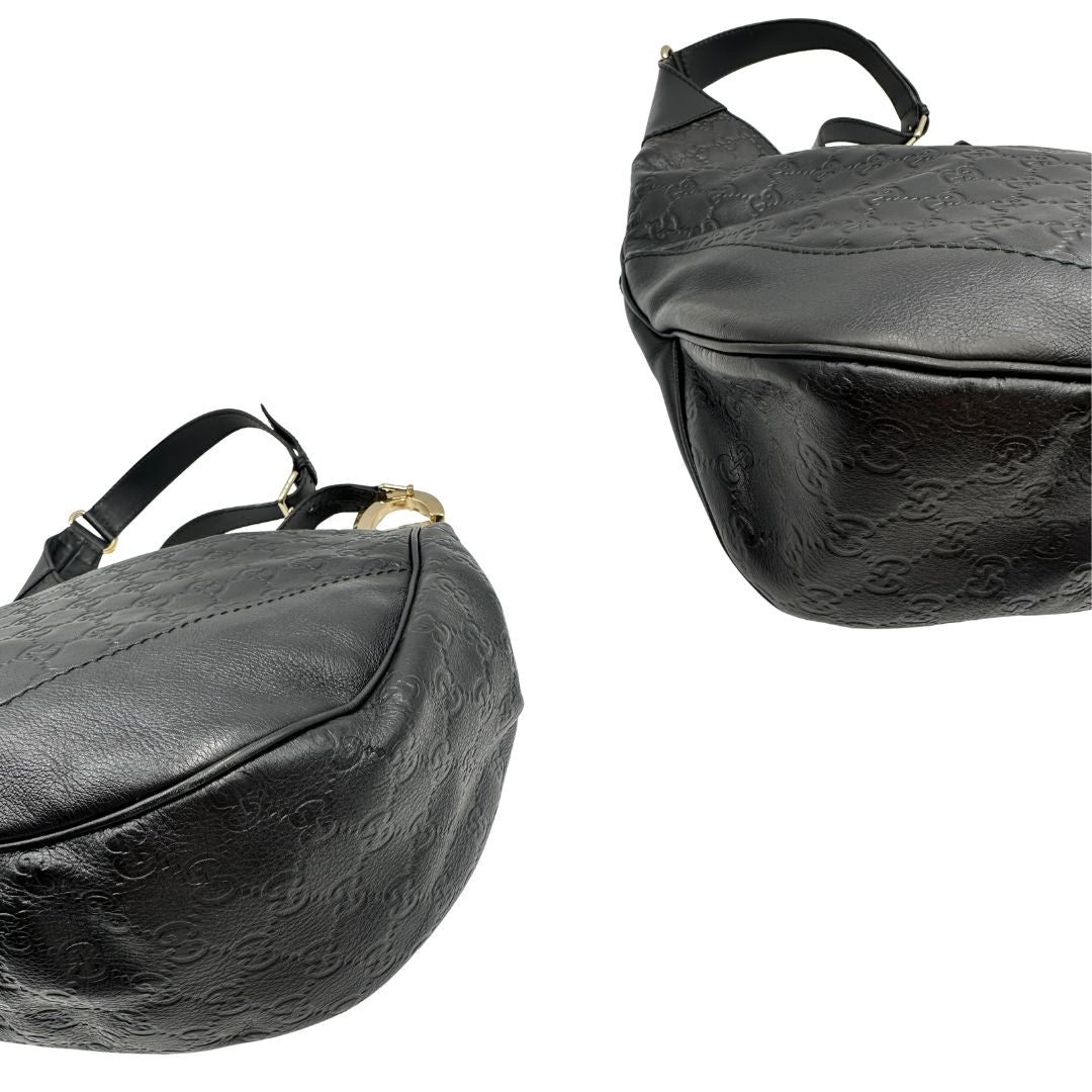  Borsa Gucci in pelle nera trama Guccissima, indossabile a spalla o a tracolla, di lusso, originale, ottime condizioni, usata