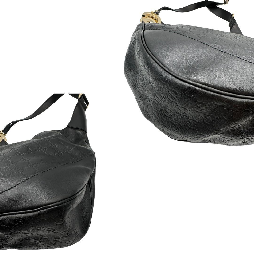  Borsa Gucci in pelle nera trama Guccissima, indossabile a spalla o a tracolla, di lusso, originale, ottime condizioni, usata