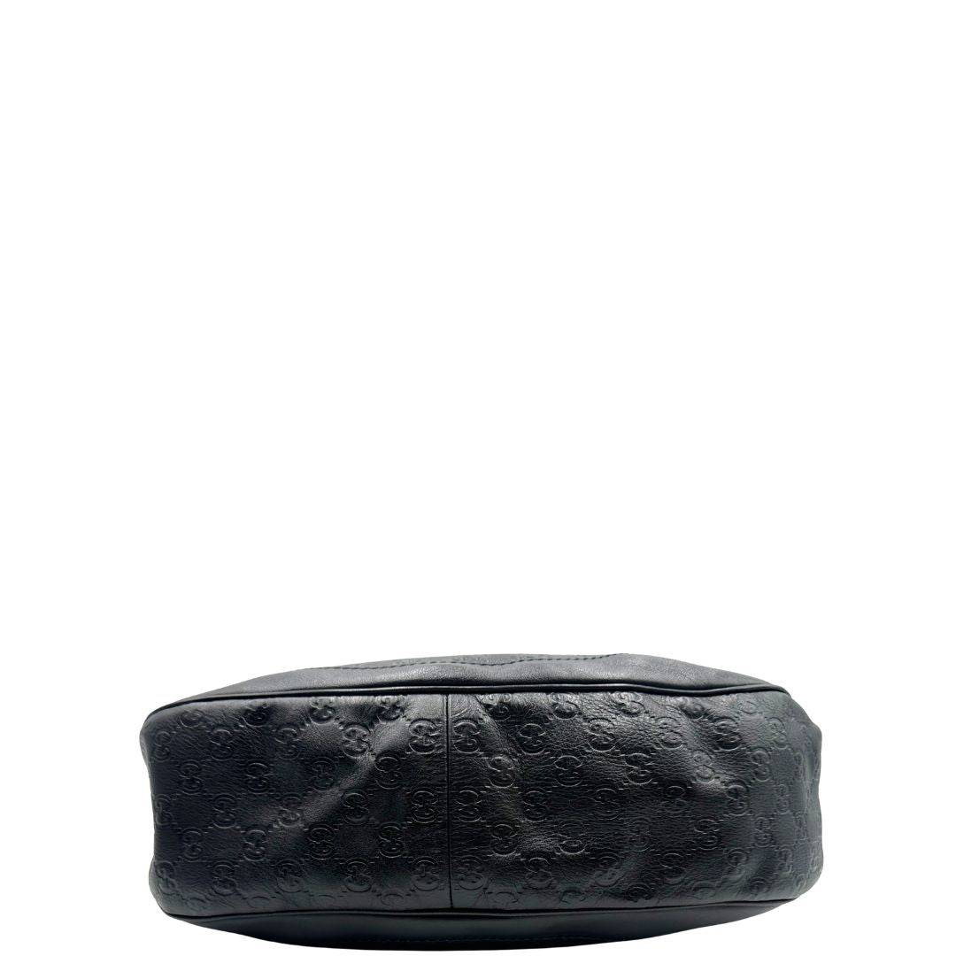  Borsa Gucci in pelle nera trama Guccissima, indossabile a spalla o a tracolla, di lusso, originale, ottime condizioni, usata