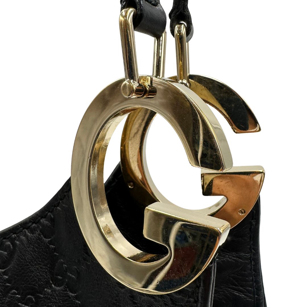  Borsa Gucci in pelle nera trama Guccissima, indossabile a spalla o a tracolla, di lusso, originale, ottime condizioni, usata