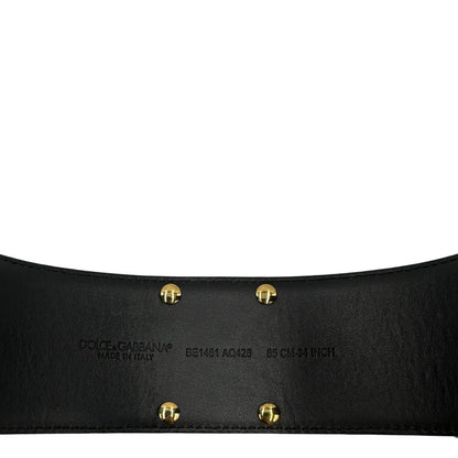 Cintura D&G in pelle nera e tessuto elasticizzato con hardware dorato, di lusso, originale, ottime condizioni