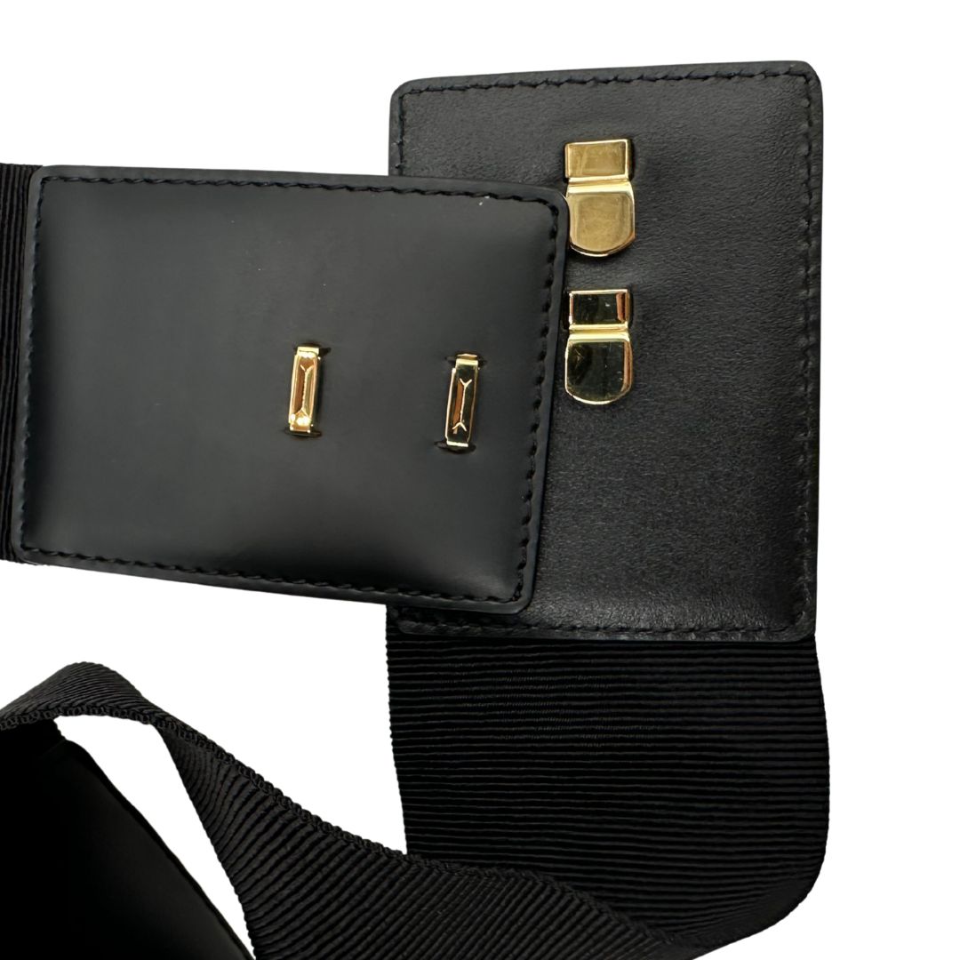 Cintura D&G in pelle nera e tessuto elasticizzato con hardware dorato, di lusso, originale, ottime condizioni