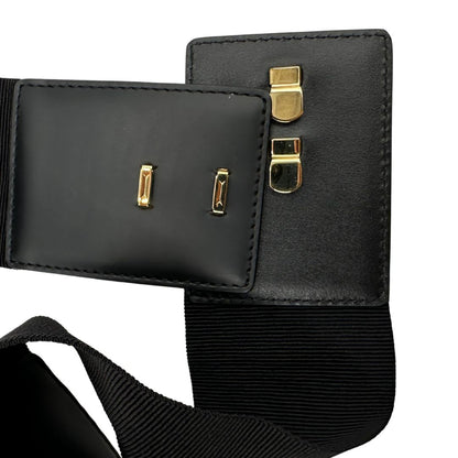 Cintura D&G in pelle nera e tessuto elasticizzato con hardware dorato, di lusso, originale, ottime condizioni