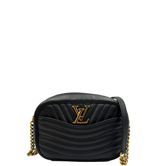 front  Borsa LV New Wave in pelle matelassè nera con hardware dorato, di lusso, originale, ottime condizioni, usata 