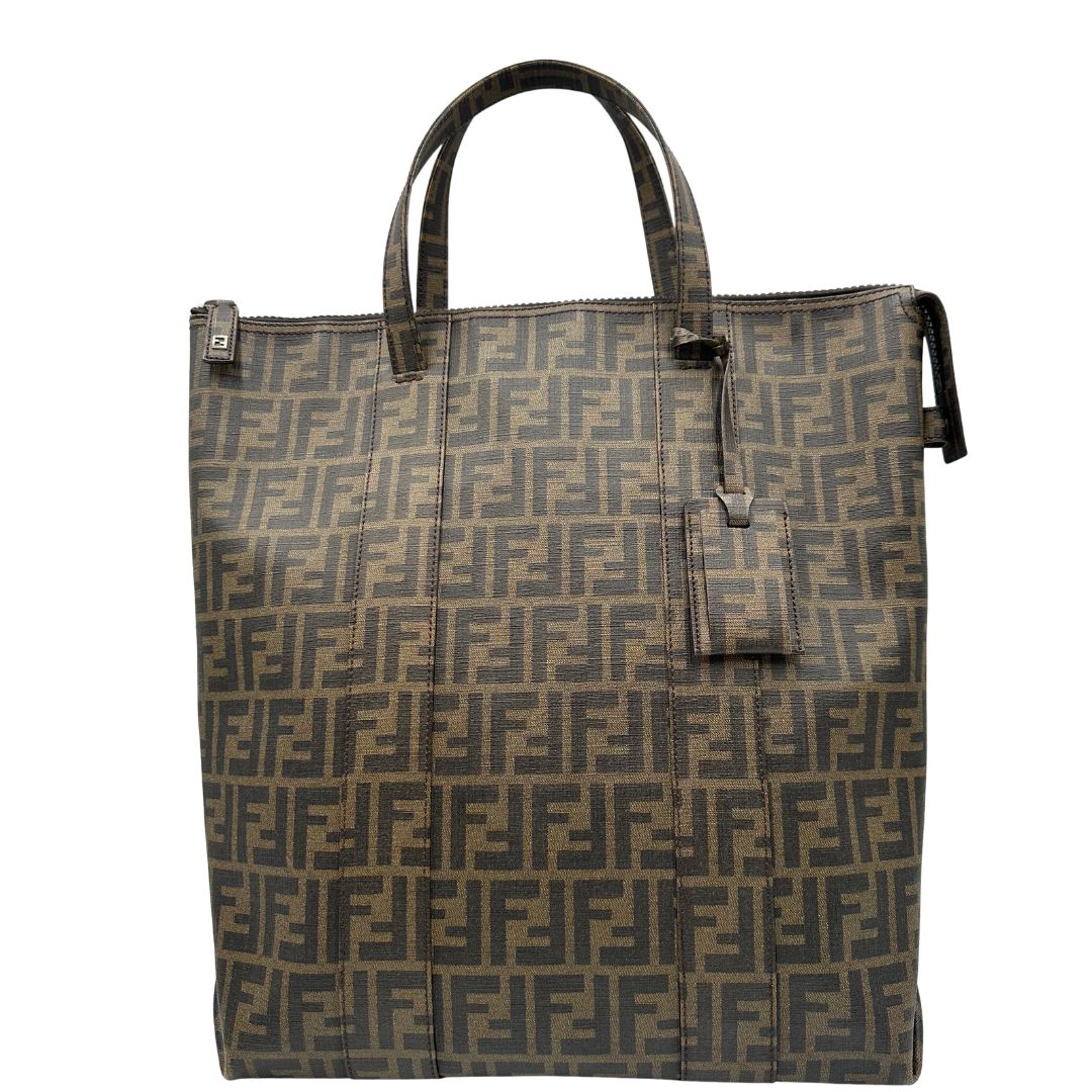 front  Borsa Tote Fendi in canvas trama Zucca color tabacco, di lusso, originale, ottime condizioni, usata 