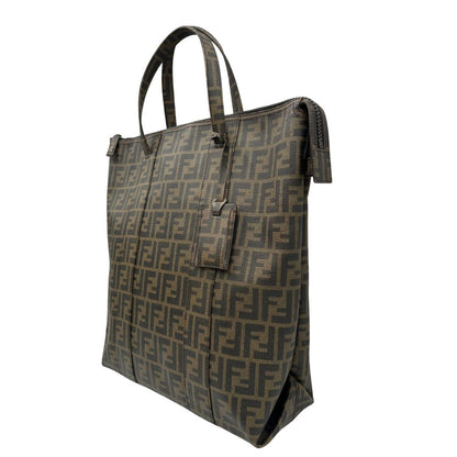 lato  Borsa Tote Fendi in canvas trama Zucca color tabacco, di lusso, originale, ottime condizioni, usata 
