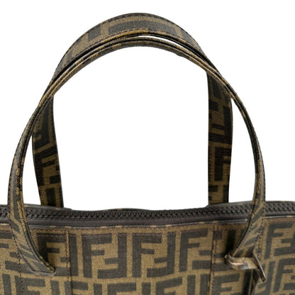 manici   Borsa Tote Fendi in canvas trama Zucca color tabacco, di lusso, originale, ottime condizioni, usata