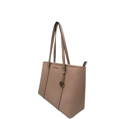 lato Borsa MK in pelle saffiano rosa e hardware dorato; indossabile a spalla, di lusso, originale, ottime condizioni, usata