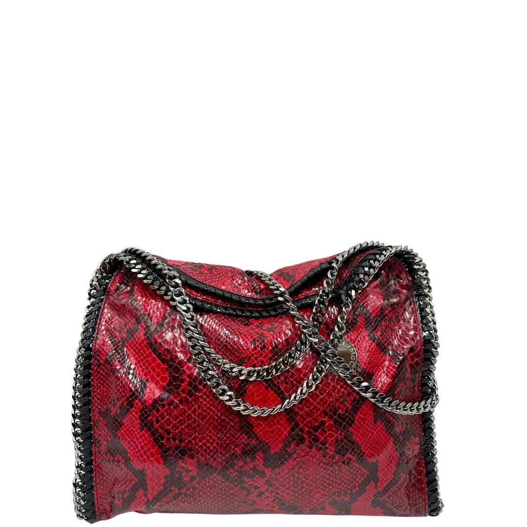 Borsa Stella McCartney modello Fold Over Tote realizzata in ecopelle effetto pitone rosso, di lusso, originale, eccellenti condizioni