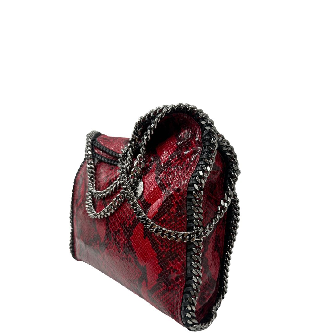lato Borsa Stella McCartney modello Fold Over Tote realizzata in ecopelle effetto pitone rosso, di lusso, originale, eccellenti condizioni 