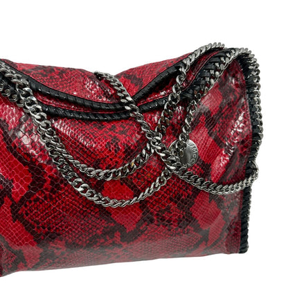manici Borsa Stella McCartney modello Fold Over Tote realizzata in ecopelle effetto pitone rosso, di lusso, originale, eccellenti condizioni 