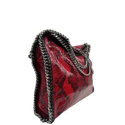 lato Borsa Stella McCartney modello Fold Over Tote realizzata in ecopelle effetto pitone rosso, di lusso, originale, eccellenti condizioni 