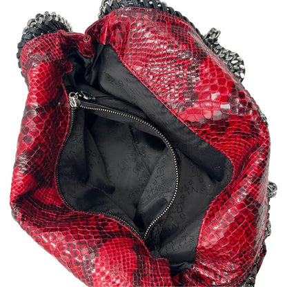 interno Borsa Stella McCartney modello Fold Over Tote realizzata in ecopelle effetto pitone rosso, di lusso, originale, eccellenti condizioni 