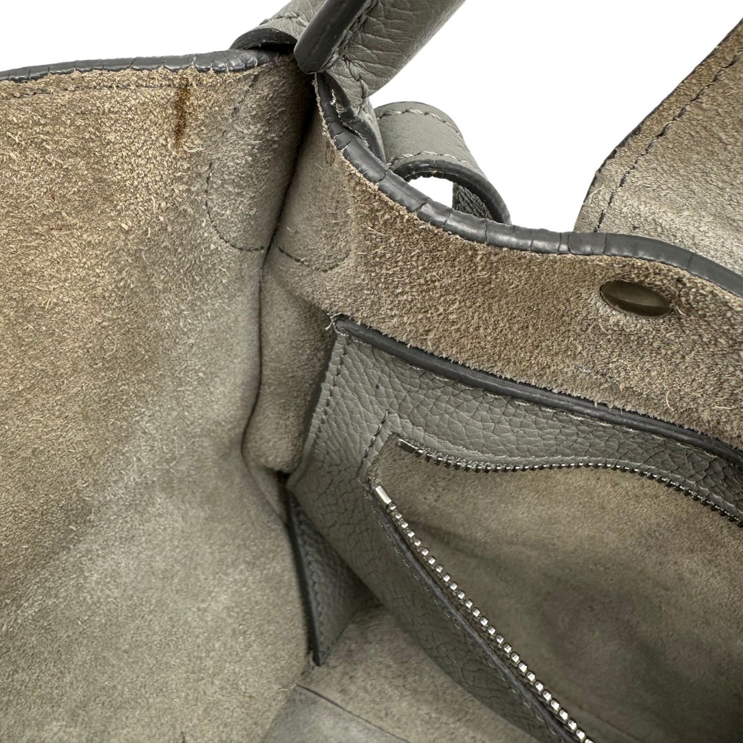  Borsa Celine Big Bag in pelle martellata grigia con hardware argentato, di lusso, originale, ottime condizioni, usata