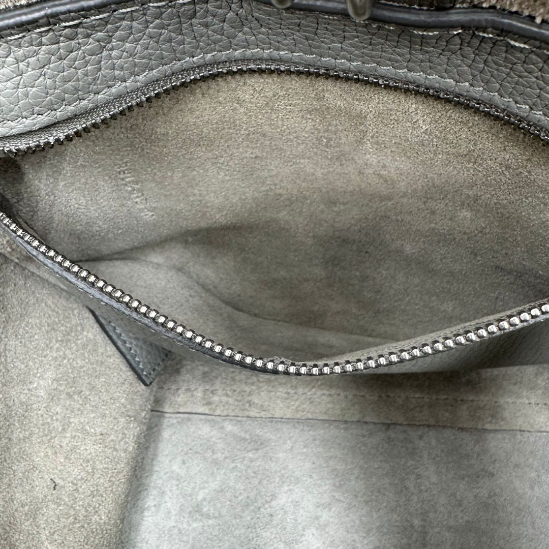  Borsa Celine Big Bag in pelle martellata grigia con hardware argentato, di lusso, originale, ottime condizioni, usata