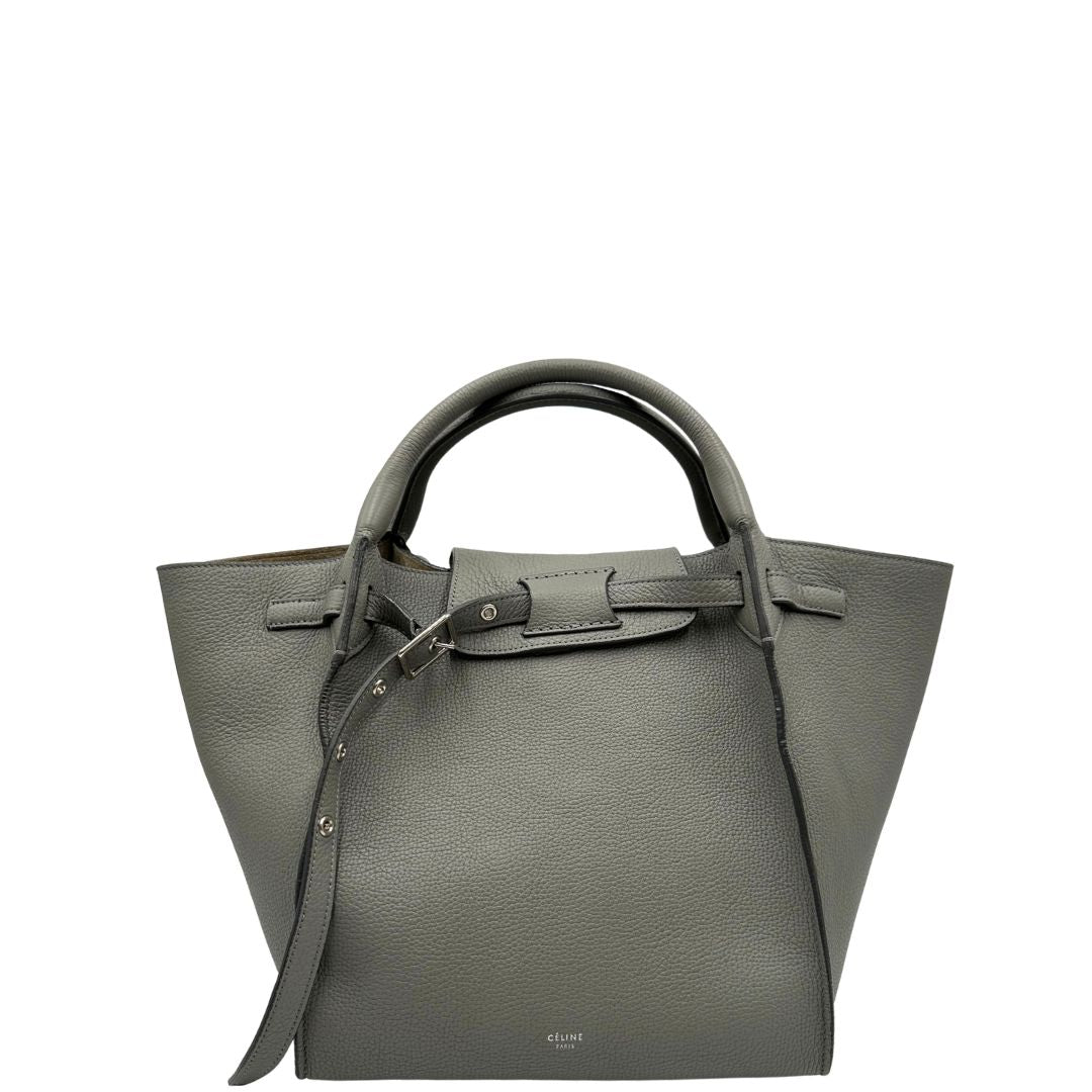 front  Borsa Celine Big Bag in pelle martellata grigia con hardware argentato, di lusso, originale, ottime condizioni, usata 