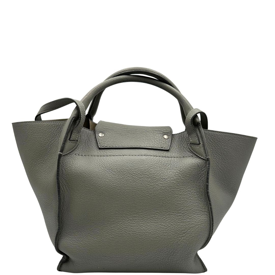  Borsa Celine Big Bag in pelle martellata grigia con hardware argentato, di lusso, originale, ottime condizioni, usata