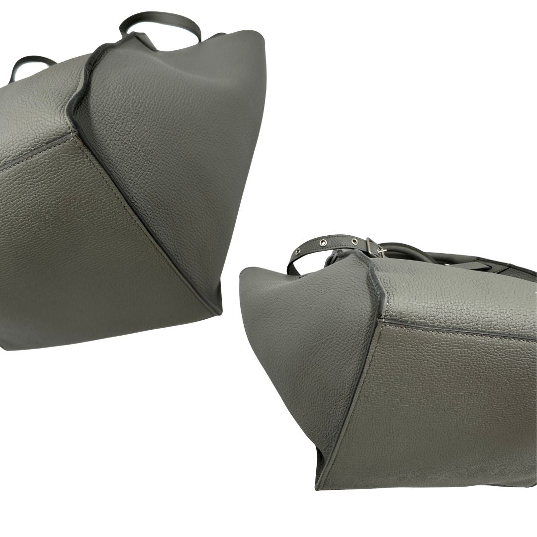  Borsa Celine Big Bag in pelle martellata grigia con hardware argentato, di lusso, originale, ottime condizioni, usata