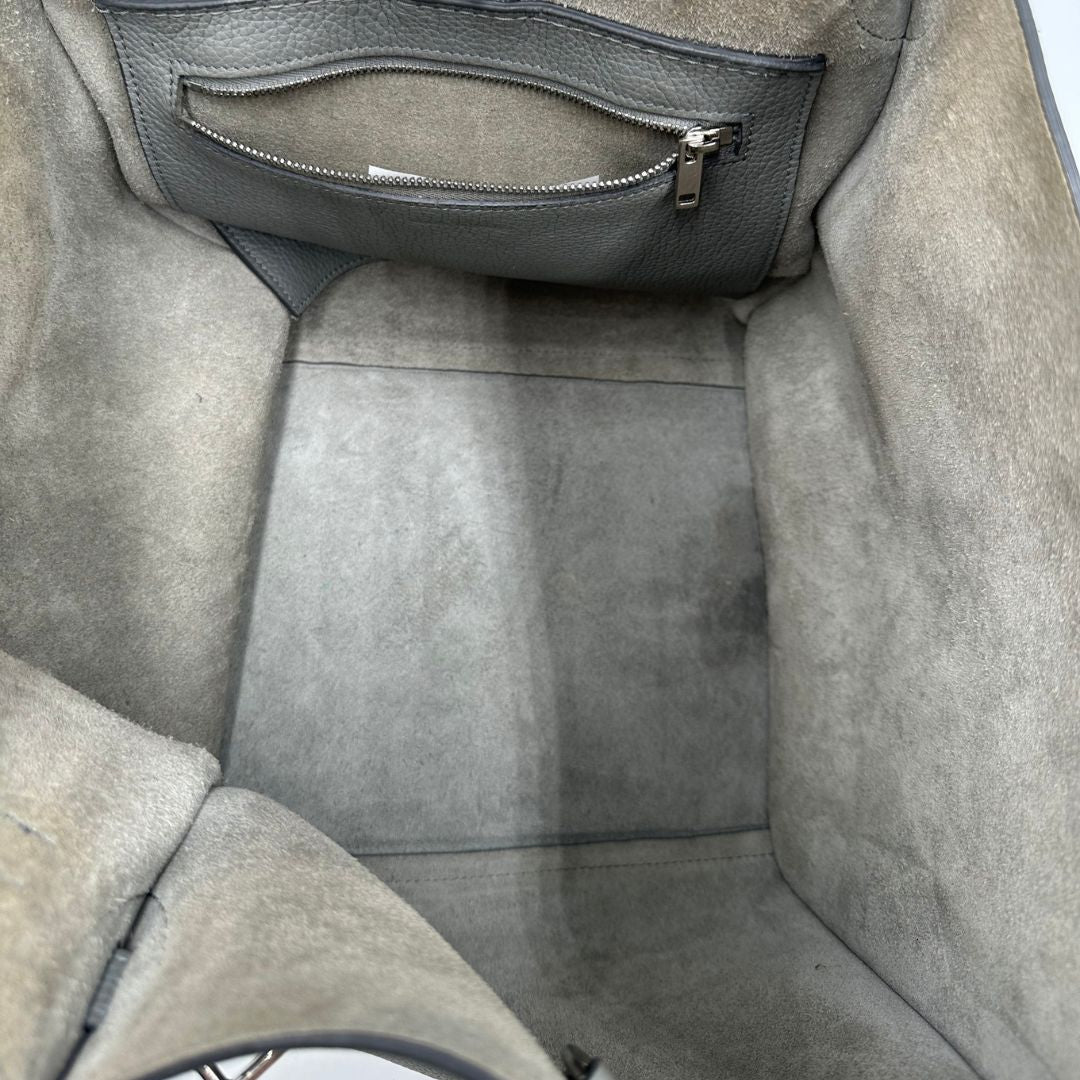  Borsa Celine Big Bag in pelle martellata grigia con hardware argentato, di lusso, originale, ottime condizioni, usata