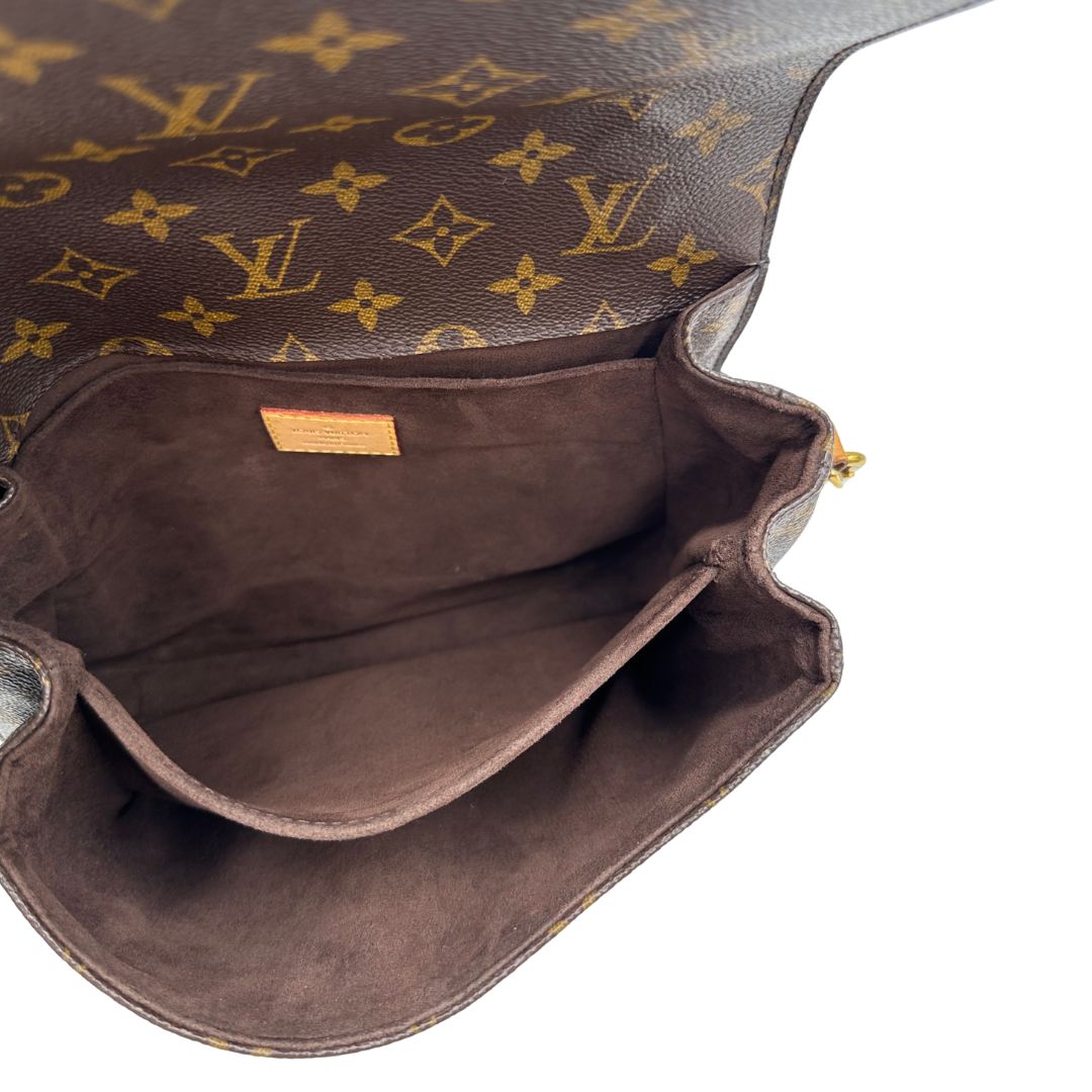 interno Borsa LV in canvas monogrammato marrone e hardware dorato, indossabile a tracolla o a mano, di lusso, originale, ottime condizioni, usata