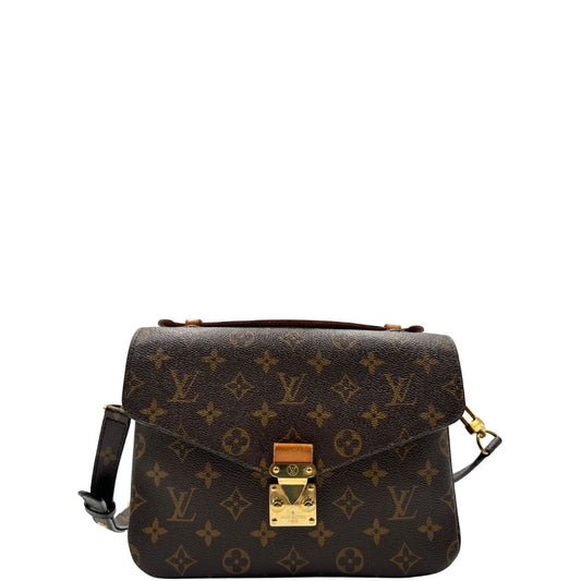 front Borsa LV in canvas monogrammato marrone e hardware dorato, indossabile a tracolla o a mano, di lusso, originale, ottime condizioni, usata 