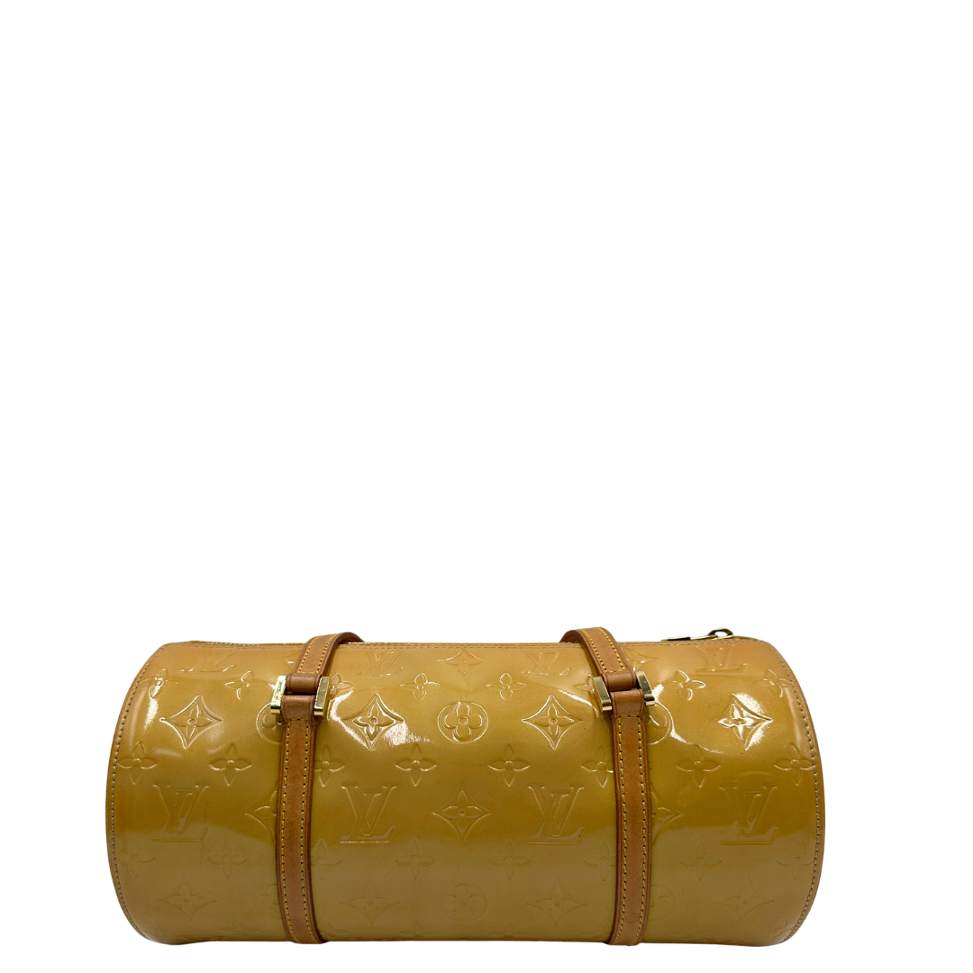 base  Borsa Louis Vuitton in pelle vernis gialla monogram, munita di doppi manici, indossabile a spalla, di lusso, originale, buone condizioni. 