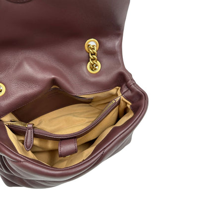 interno Borsa Pinko nella versione media in morbida nappa bordeaux trapuntata e hardware dorato, indossabile a tracolla o a spalla, di lusso, originale, ottime condizioni, usata 