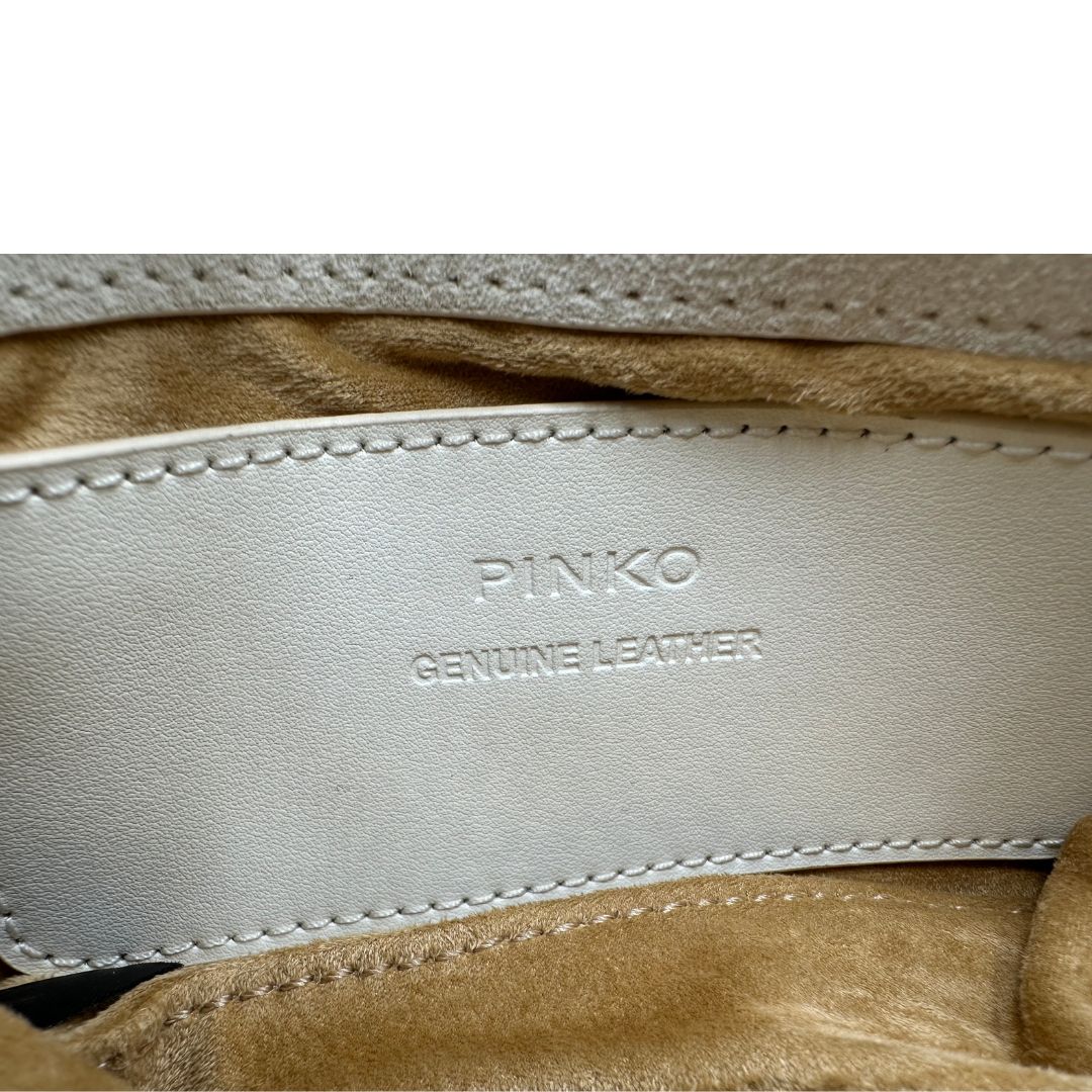 interno  Borsa Micro Love Bag Pinko in pelle scamoscia impreziosita da strass su tutta la superficie, di lusso, usata, originale