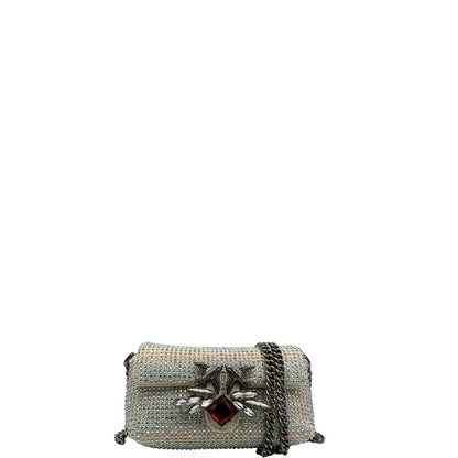 front  Borsa Micro Love Bag Pinko in pelle scamoscia impreziosita da strass su tutta la superficie, di lusso, usata, originale 
