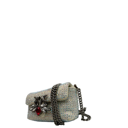 lato  Borsa Micro Love Bag Pinko in pelle scamoscia impreziosita da strass su tutta la superficie, di lusso, usata, originale 