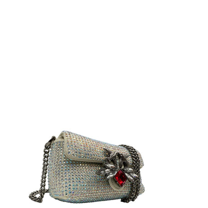 lato Borsa Micro Love Bag Pinko in pelle scamoscia impreziosita da strass su tutta la superficie, di lusso, usata, originale