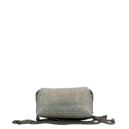 retro  Borsa Micro Love Bag Pinko in pelle scamoscia impreziosita da strass su tutta la superficie, di lusso, usata, originale 