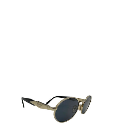  Occhiali da sole Prada dal design rotondo e sofisticato, con montatura in metallo dorato chiaro e lenti scure. Originale, usati, di lusso, in ottime condizioni.