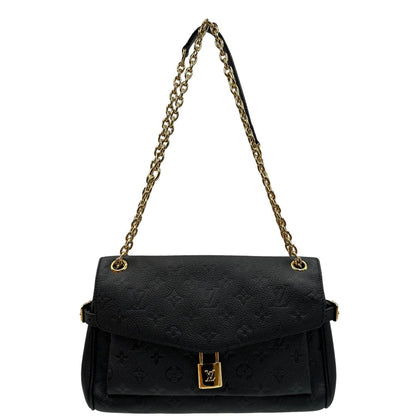 front Borsa Louis Vuitton Anytime realizzata nell'iconica pelle Monogram Empreinte nera e impreziosita dall'elegante catenella scorrevole dorata, di lusso, originale, eccellenti condizioni. 