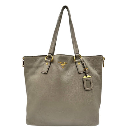 front Borsa Prada in pelle grigia, dotata di doppi manici, dettagli in metallo dorato, di lusso, originale, ottime condizioni, usata 