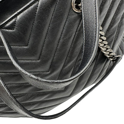 manici della Borsa Saint Laurent in pelle nera con impunture trapuntate chevron, di lusso, originale, ottime condizioni, usata 