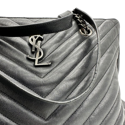 manici della Borsa Saint Laurent in pelle nera con impunture trapuntate chevron, di lusso, originale, ottime condizioni, usata 